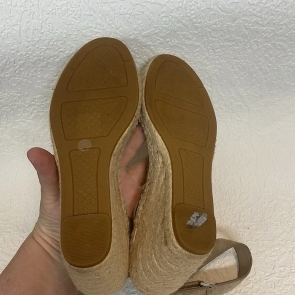 Tory Burch Bima Tan‎ Wedge Espadrille Ankle Strap Sandals Women 8 Spain Leather